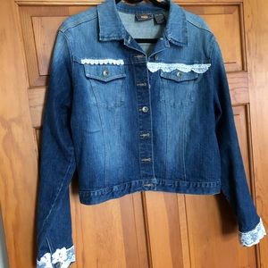 Denim jacket with lace and crochet detail